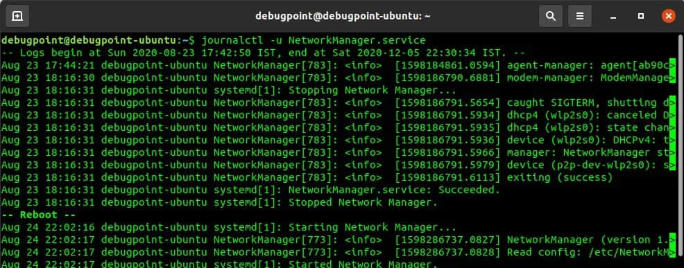 journalctl NetworkManager service