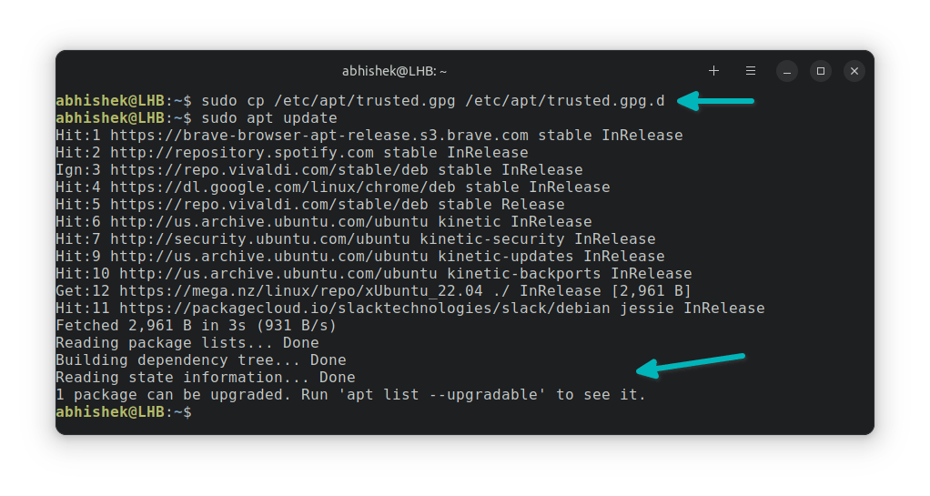 quick dirty way to fix apt key stored legacy