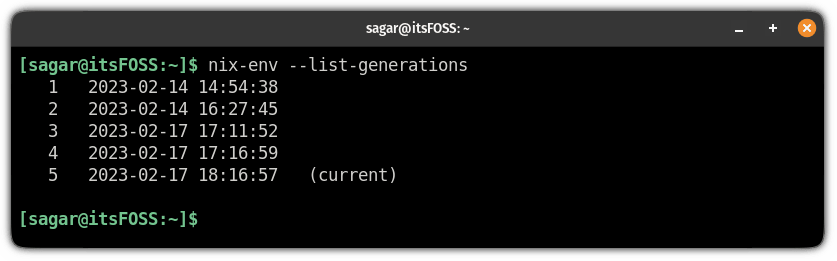 nix os listing generations via terminal