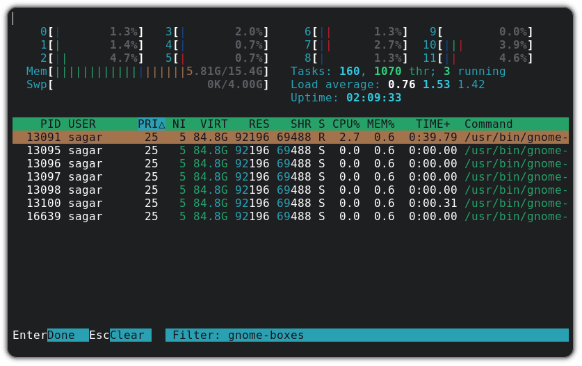 在 htop 中過濾進程