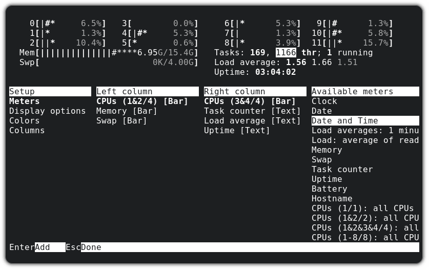 探索 htop 中可用的指標