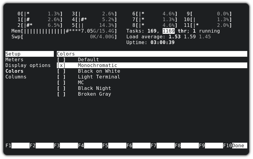 在 Linux 中更改 htop 顏色