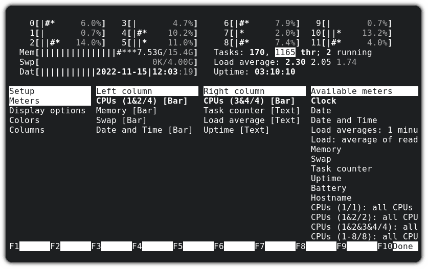 在 htop 中添加日期和時間