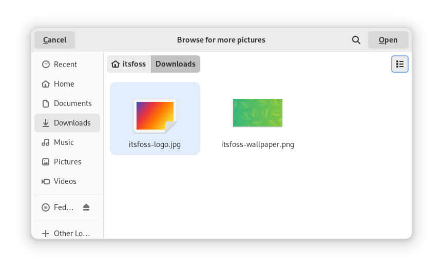 GNOME 44 的文件選取器中的文件縮略圖預覽截圖