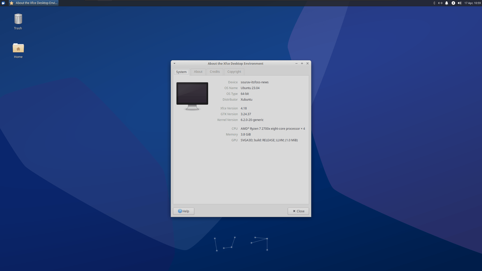 Xubuntu 23.04 上關於 xfce 應用程序的截圖