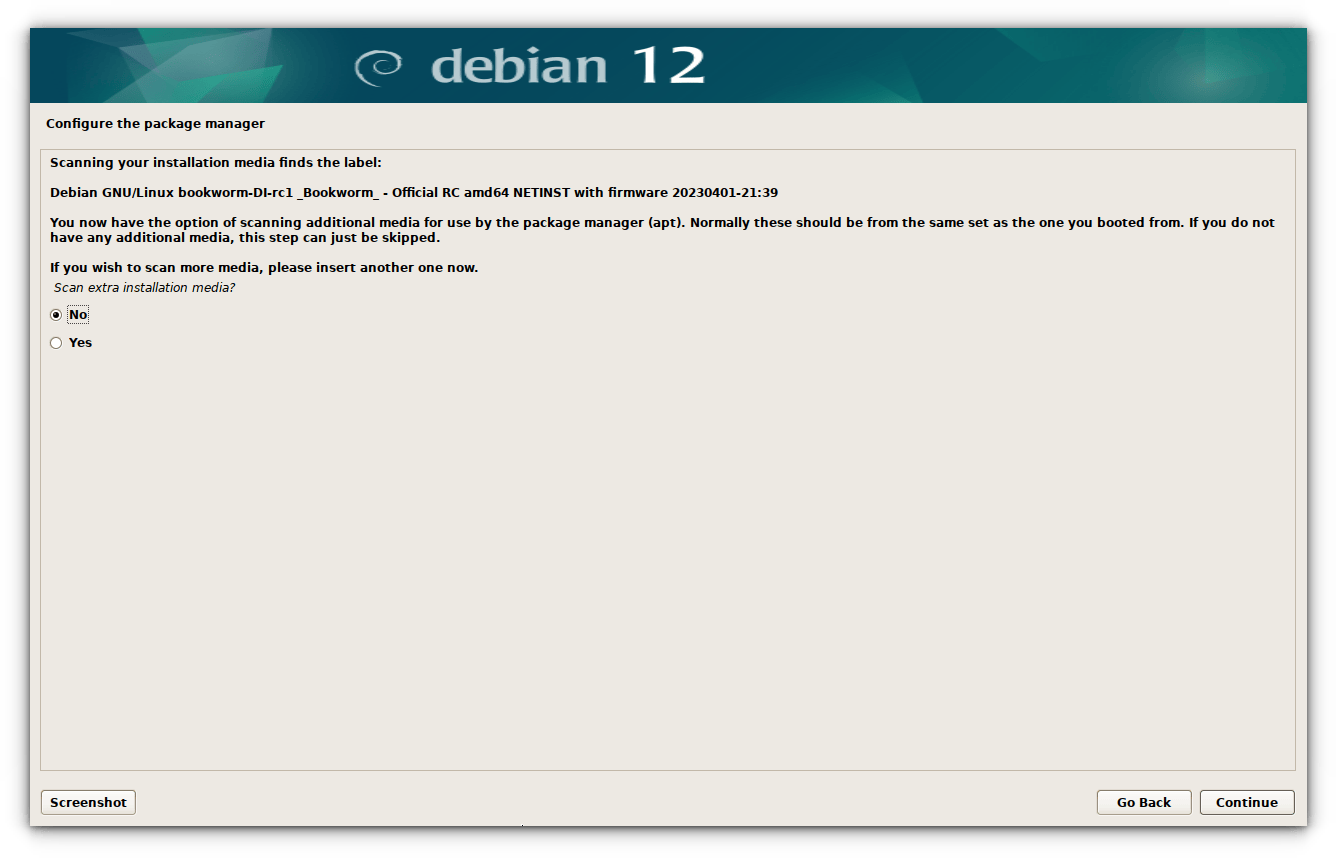 Debian 12 上軟體包管理器配置的截圖