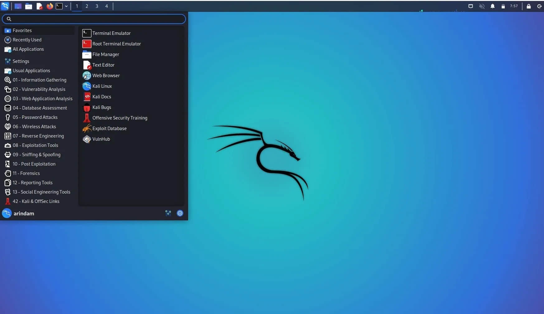 帶有 Xfce 桌面環境的 Kali Linux