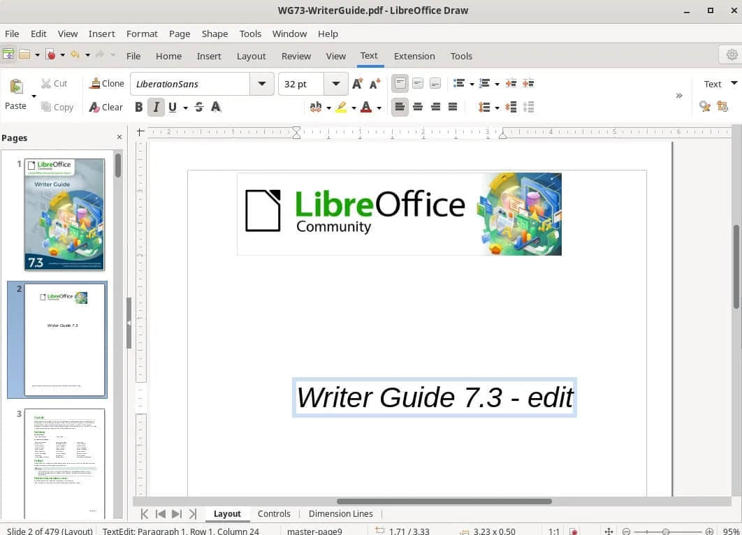 LibreOffice Draw 中的 pdf 編輯示例