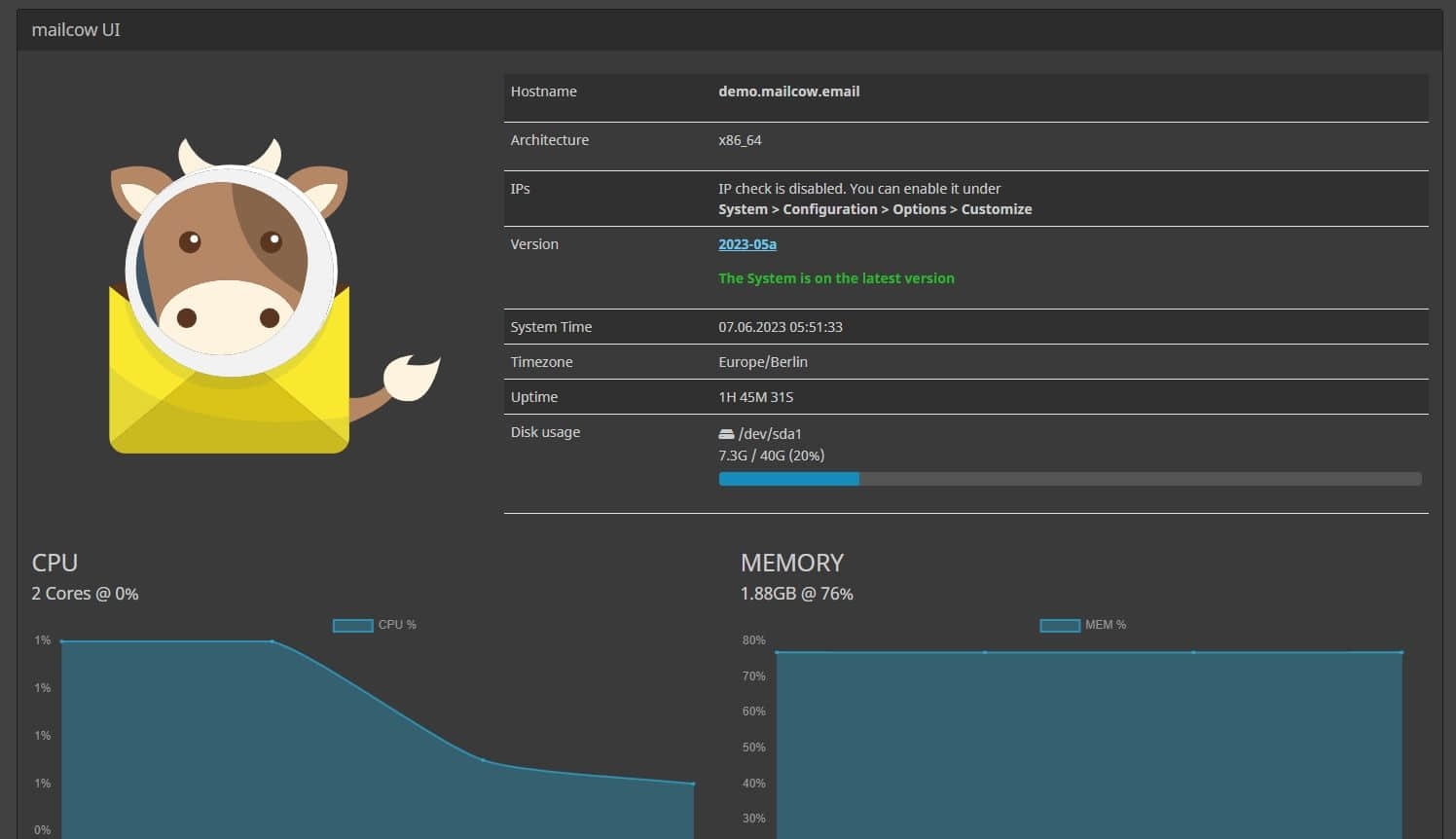 mailcow 用戶界面