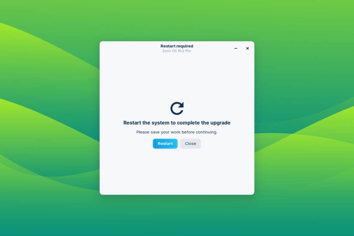 a screenshot of the zorin os updater&apos;s final reboot system screen