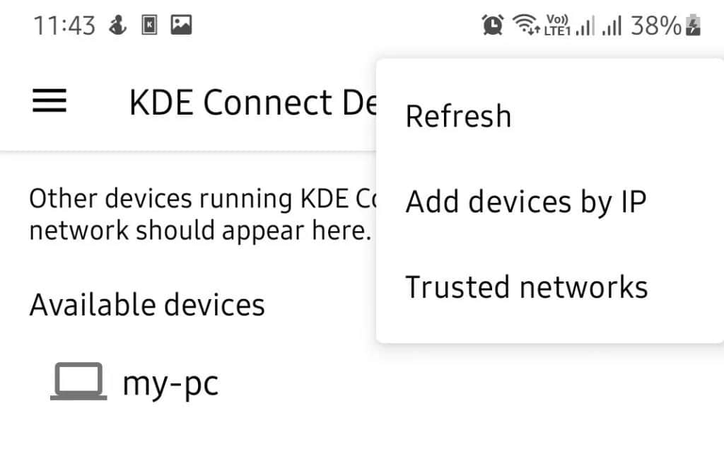 安卓中的 KDE Connect 顯示連接到了 Linux 系統