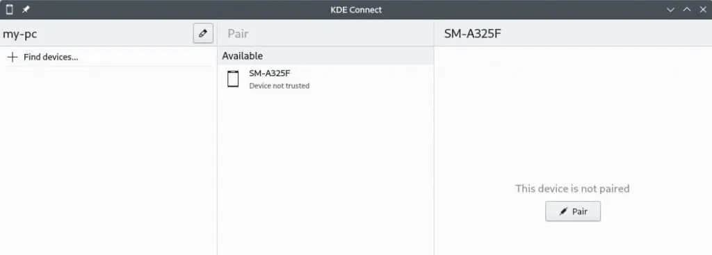 配對前的 KDE Connect