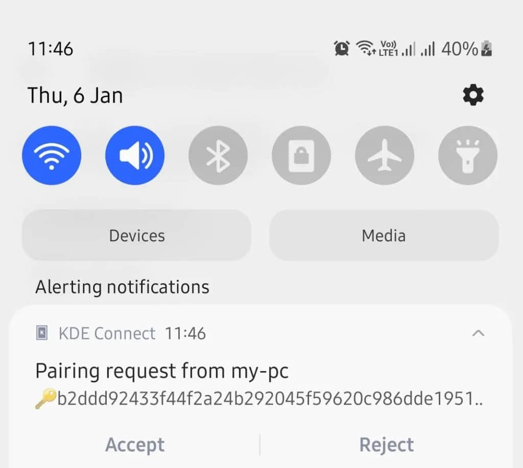 KDE Connect 的配對請求