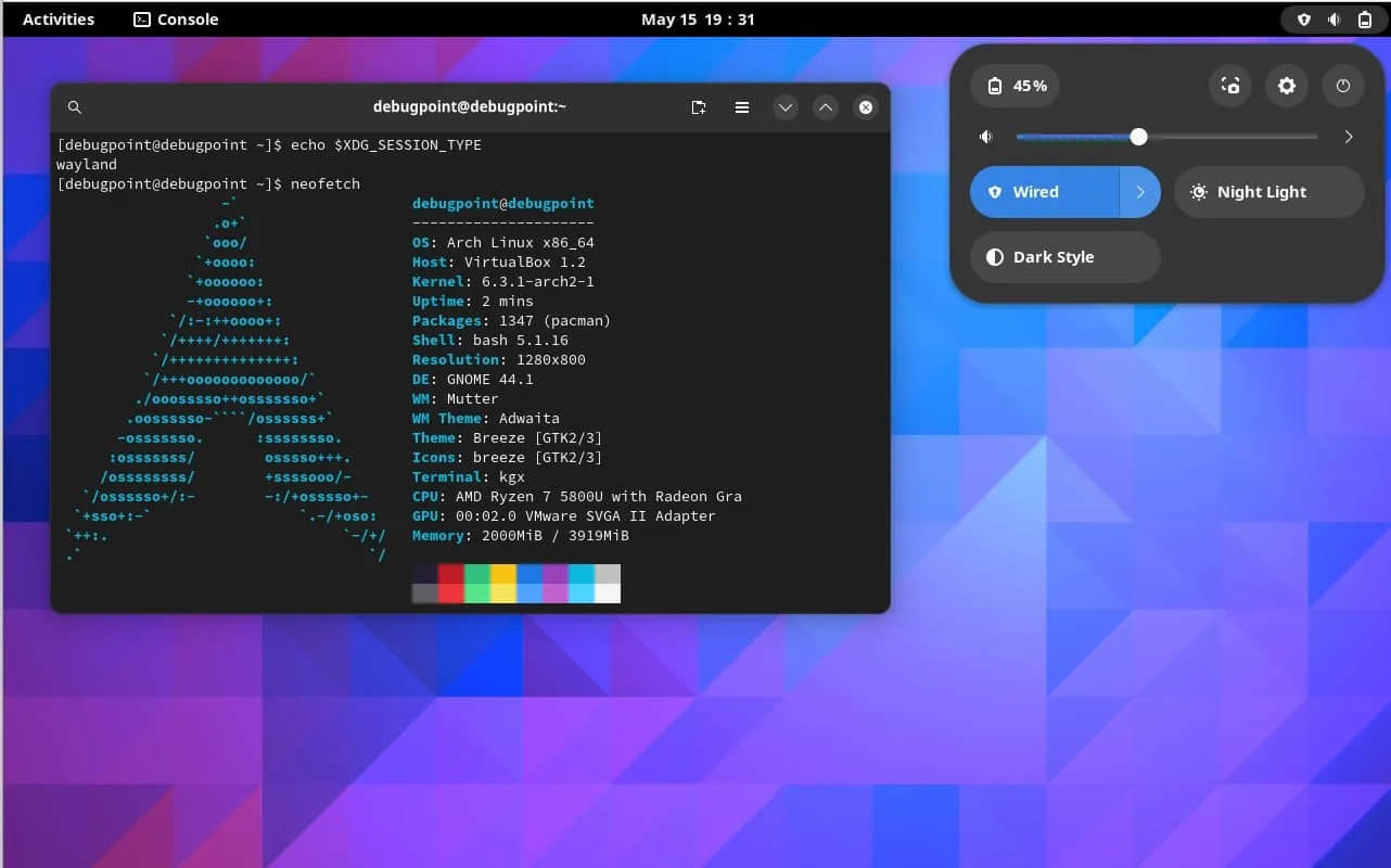 在 Arch Linux 中運行的帶有 Wayland 的 GNOME