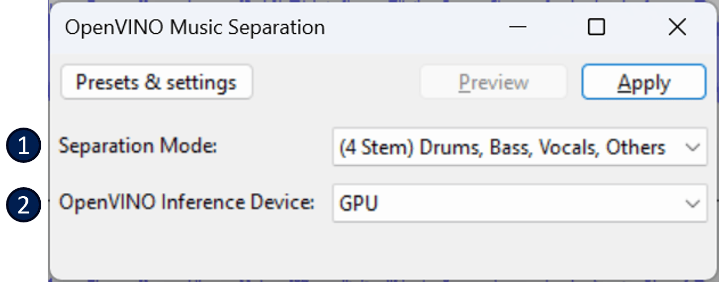 Music Separation. Source: github.com/intel/openvino-plugins-ai-audacity