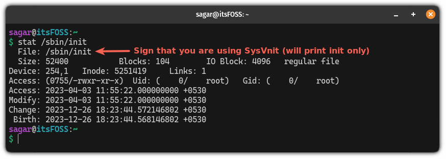 SysVinit only displays &quot;init&quot; instead of sysvinit